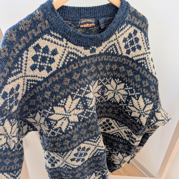 Vintage Chunky Fair Isle Abstract Geometric Speckled Crewneck Sweater In Blue - Picture 4 of 6